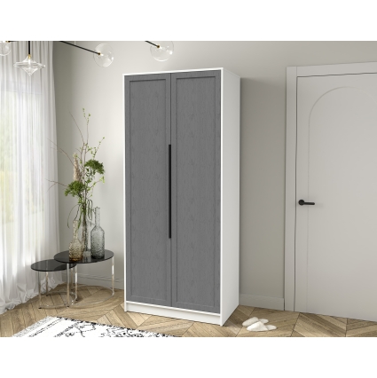 Шкаф распашной Тренд КТ-Ш2 (Белый платинум ЛДСП/ Дуб серый ЛМДФ) Ш918 В2128 Г547 Шкаф распашной Тренд КТ-Ш2 (Белый платинум ЛДСП/ Дуб серый ЛМДФ) Ш918 В2128 Г547